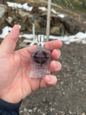 Dominatio Eau de Toilette för män - Fräsch parfym för män från Dominatio. Flaskan är genomskinlig med silverfärgad spraykork och svart text. Klassisk, stilren design i glas som känns lyxig och modern. Perfekt för dig som vill ha en maskulin doft med attityd.