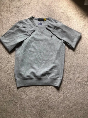 Grå kortärmad topp från Polo Ralph Lauren - Snygg grå kortärmad topp från Polo Ralph Lauren med klassisk rund halsringning och diskret logga broderad på bröstet. Tillverkad i mjuk bomull för en bekväm känsla. Perfekt till jeans eller shorts för en clean look.