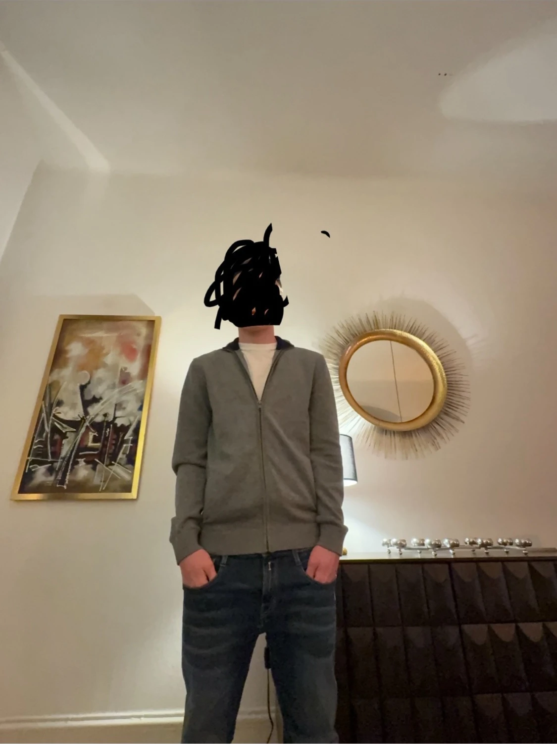 Grå stickad zip tröja - 1