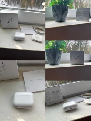 Vita trådlösa hörlurar med laddningsetui - Snygga vita trådlösa hörlurar från Apple med laddningsetui. Hörlurarna har en stilren och minimalistisk design i blank plast och levereras med originalkartong, laddningskabel och manual. Perfekta för musik, poddar och samtal på språng.