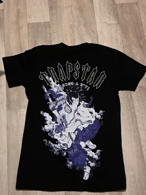  Trapstar t-shirt - Säljer denna tshirt från trapstar i storlek xs, använd 1 gång. Med stort grafiskt tryck av vita och blå moln på framsidan och baksidan. På ryggen står det 'Trapstar' i stora bokstäver och ett detaljerat motiv i blått och vitt. Perfekt för dig som gillar streetwear.