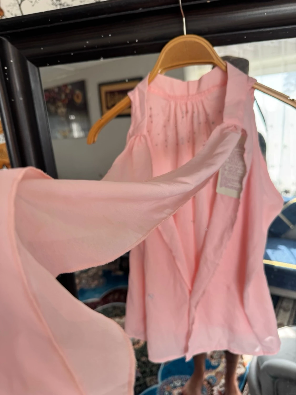 Ljusrosa chiffongblus med sjal - 2
