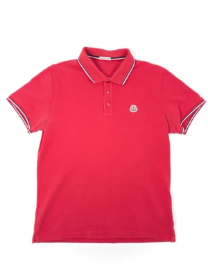 Moncler Tricolor Sleeve Polo Shirt - •The Polo has been gently used and is in very good condition • Size: L •Color:  Red •Retail price: 3600Sek •Pit to Pit: 52.5cm Length: 66cm 