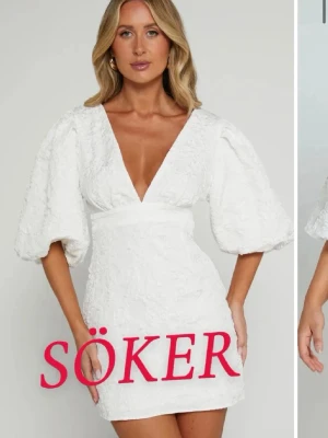 Vit kort klänning med puffärmar - Söker denna, i 38!❤️vill ha till studenten i sommar