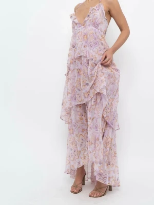 Victoria Secret’s Ljuslila blommig långklänning omlott Vintage Blossom Chiffon Ruffled Maxi Dress - Limited edition klänning ifrån Victoria Secret. Inga defekter. Har använts 1 gång på bröllop. ❤️❤️ 