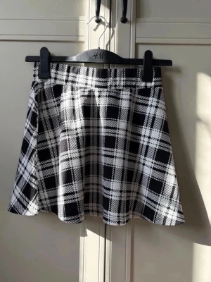 Svartvit rutig kortkjol från H&M - Säljer en svartvit rutig kortkjol från H&M. Kjolen har en klassisk A-linjeform och är tillverkad i ett mjukt, lätt tyg som ger en skön känsla. Perfekt för dig som gillar preppy och trendig stil.
