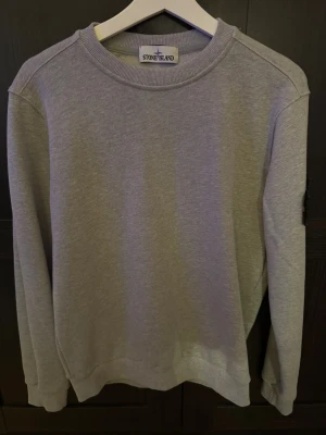 Grå sweatshirt från Stone Island - Snygg grå sweatshirt från Stone Island med klassisk rund hals och ikonisk logotyp-patch på ärmen. Tröjan har en enkel och stilren design, perfekt för en avslappnad streetwear-look. Tillverkad i mjukt bomullsmaterial och har ribbade muddar vid ärmslut och nederkant.