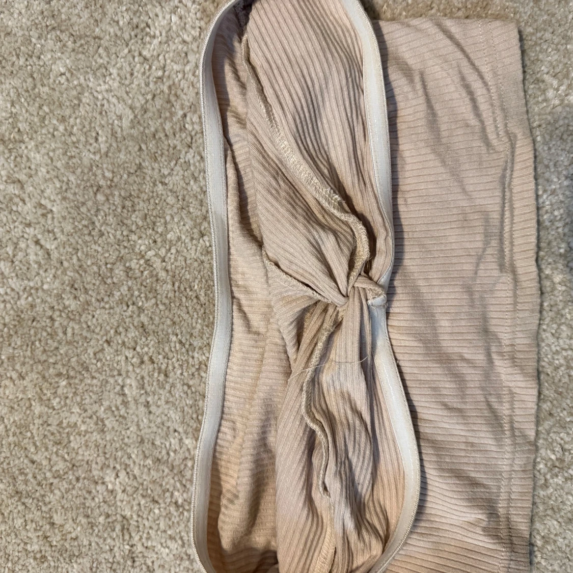 Beige ribbad bandeau tubtopp - 1