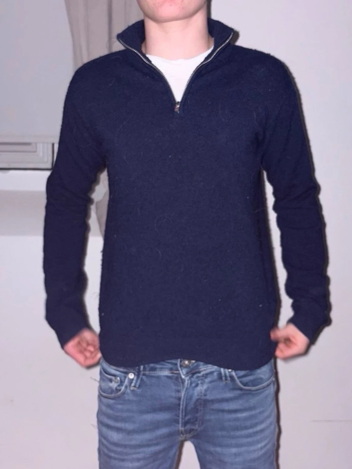 Mörkblå halvzip tröja