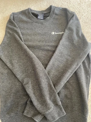 Grå sweatshirt från Champion - Mysig grå sweatshirt från Champion med rund halsringning och diskret logga broderad på bröstet. Tröjan har långa ärmar och ribbade muddar vid ärmslut och nederkant. Perfekt för en avslappnad och sportig stil.
