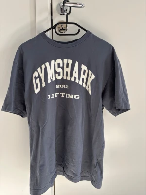 Blå Gymshark Lifting T-shirt - Snygg blå T-shirt från Gymshark med vit text 'GYMSHARK 2012 LIFTING' på bröstet. Klassisk passform med rund hals och korta ärmar. Perfekt för gymmet eller chill. Tillverkad i mjuk bomull för skön känsla.