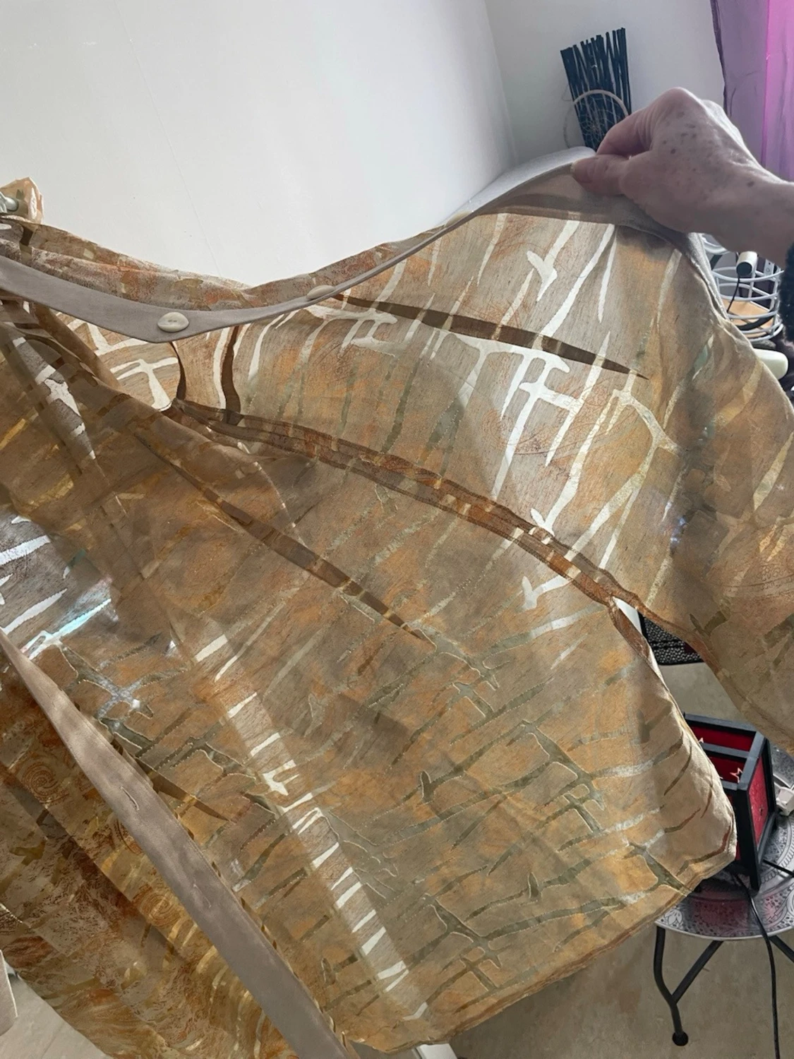 Beige mönstrad  lång jacka  med knappar - 3