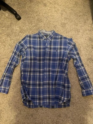 Blå rutig skjorta från Polo Ralph Lauren - Säljer en blå rutig skjorta från Polo Ralph Lauren med klassisk button-down krage och broderad logga på bröstet. Skjortan har långa ärmar och knappar framtill. Perfekt för dig som gillar stilrena och tidlösa plagg.