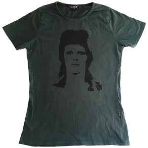 David Bowie band tröja/ Graphic topp/ T-shirt med tryck  - Unik mörkgrön T-shirt med svart handtryckt David Bowie tryck på!