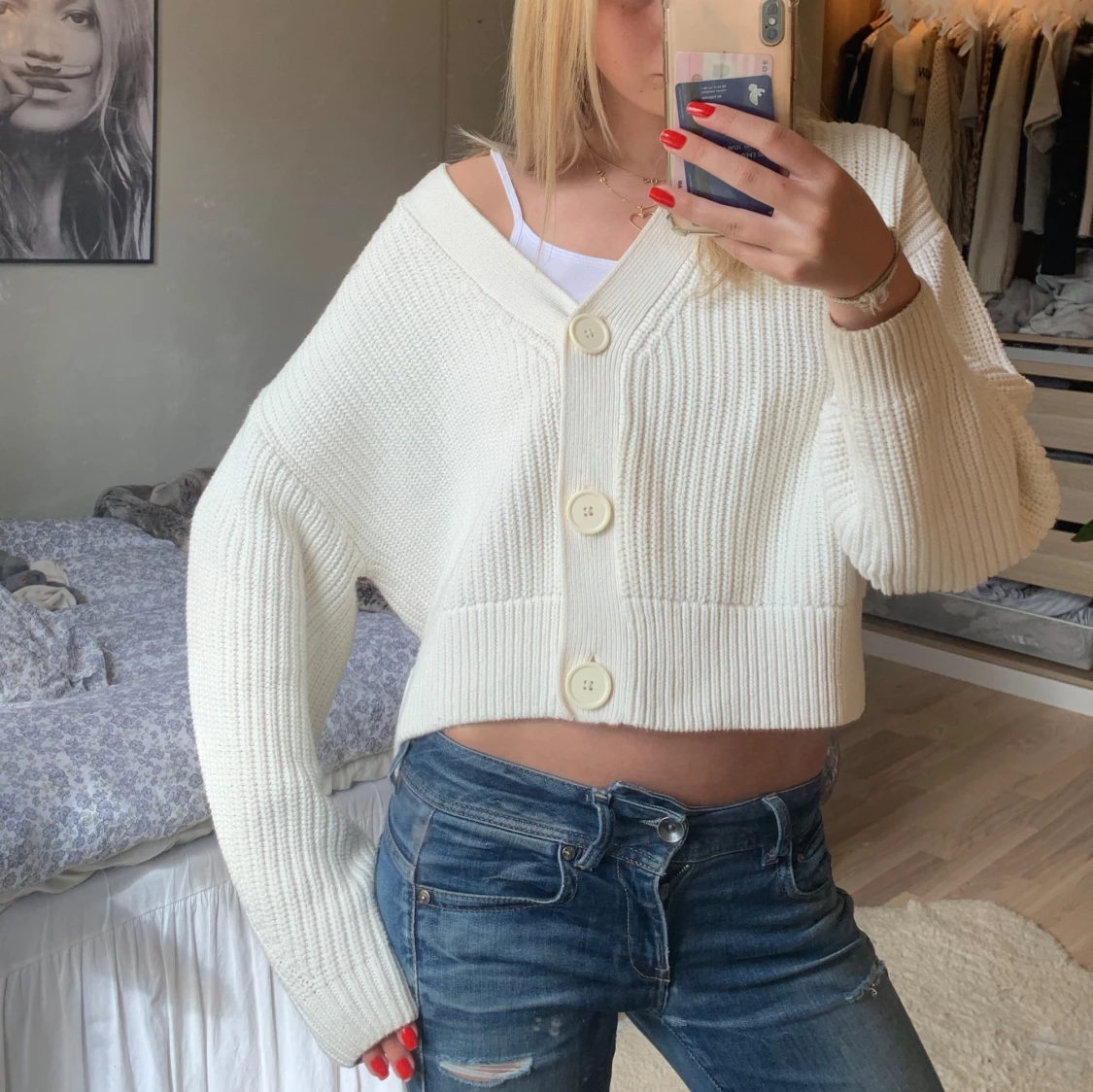 Vit stickad kofta - 2