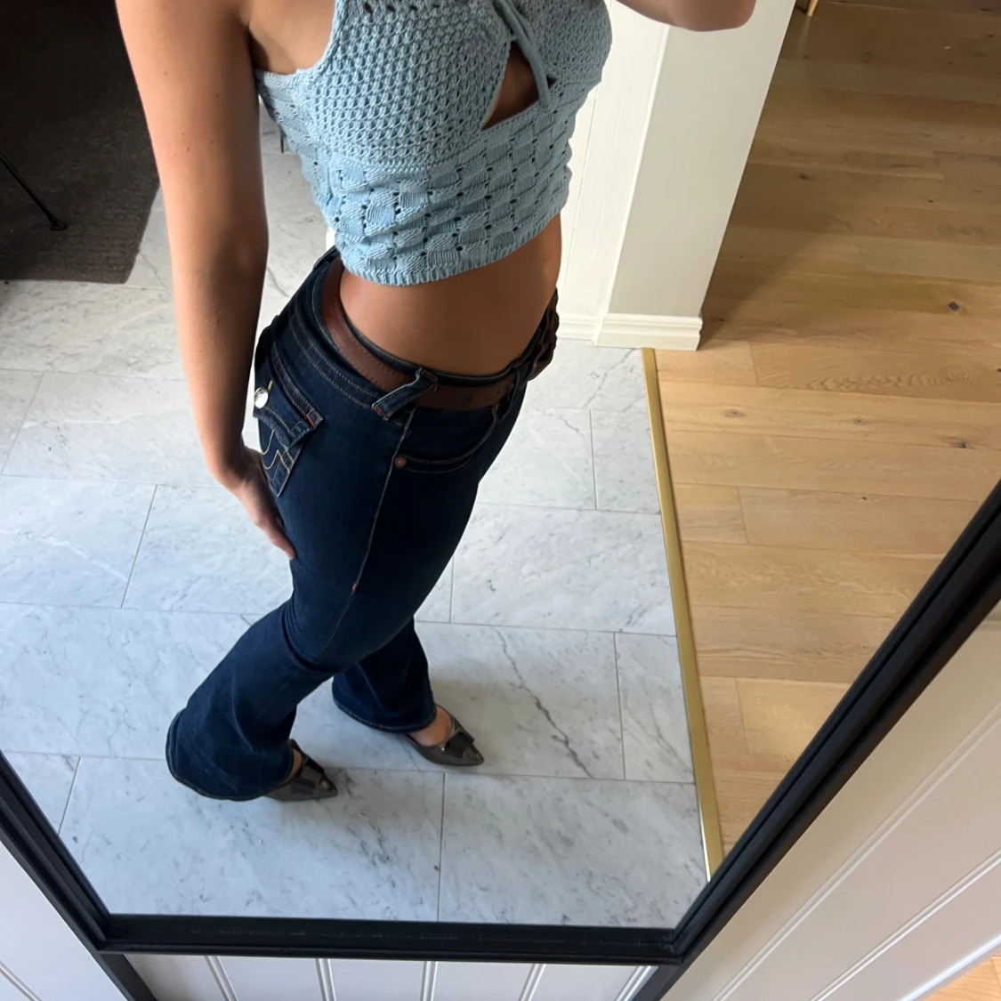 Ljusblå virkad croppad topp från Zara - 2