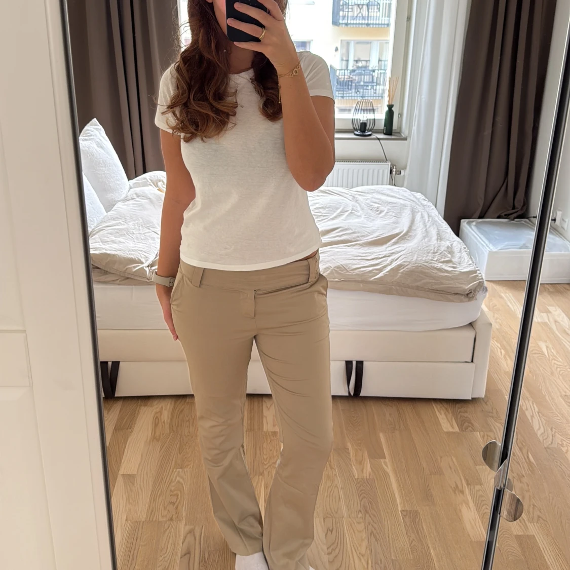 Beiga lågmidjade byxor - 2