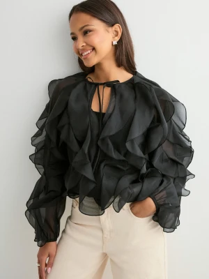 Svart volangblus med knytning - Jättefin, endast använd en gång🖤✨