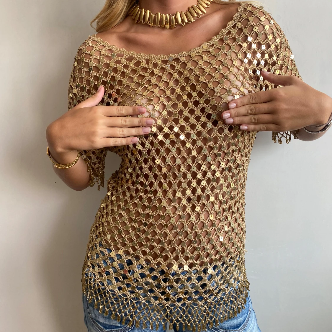 Galet snygg vintage paljettopp glaspärlor Ibiza vibes  - 3