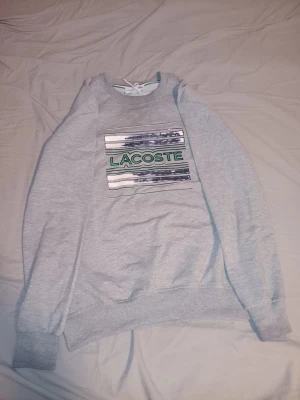 Grå sweatshirt från Lacoste  - Säljer en fräsch grå Lacoste sweatshirt. Storlek L (FR 5) på lappen, men har blivit tvättad ett antal gångerl så den sitter mer som en M/L. Använd en del men har absolut inget slitage eller fläckar, ser helt ny ut. Sjukt skön kvalitet och sitter dunder! Hör av dig om du är intresserad! Först till kvarn!