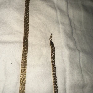 Guldigt x-länk halsband och armband - Säljer ett snyggt set med ett guldigt halsband och matchande armband. Båda har en klassisk x-länk design. De är i rostfritt stål. (Går att köpa separata pris diskuteras då)