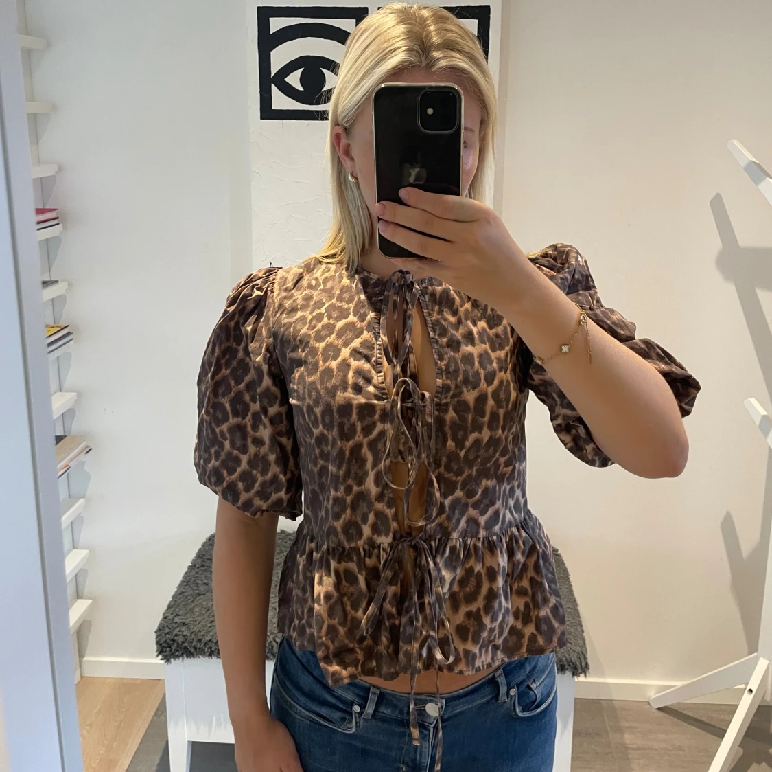 Leopard blus med puffärm - 3