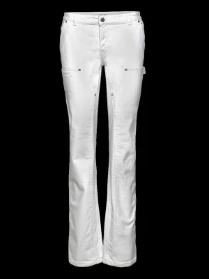 Vita bootcut byxor med fickor - Snygga vita byxor med bootcut passform och markerade sömmar. Byxorna har framfickor med knappdetaljer och bälteshällor i midjan. Perfekta för dig som vill ha en clean och fräsch look.