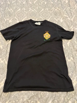 Svart Casa Blanca t-shirt med tryck - Svart t-shirt från Casa Blanca med färgglatt soltryck och text på både bröstet och ryggen. Klassisk passform och rund halsringning. Perfekt för dig som vill sticka ut med en unik design.