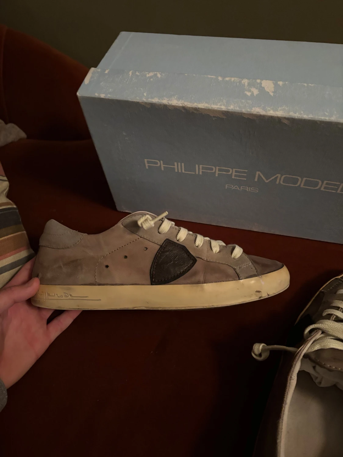 Beige Philippe Model sneakers i skinn - 1