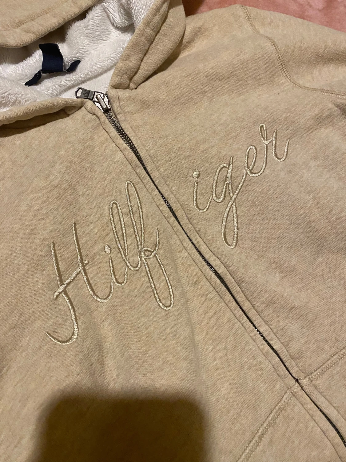 Beige fodrad zip hoodie från Tommy Hilfiger XS - 1