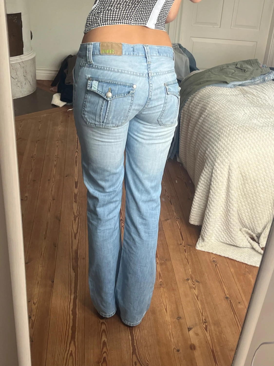 Ljusblå bootcut jeans vintage lågmidjade  - 2