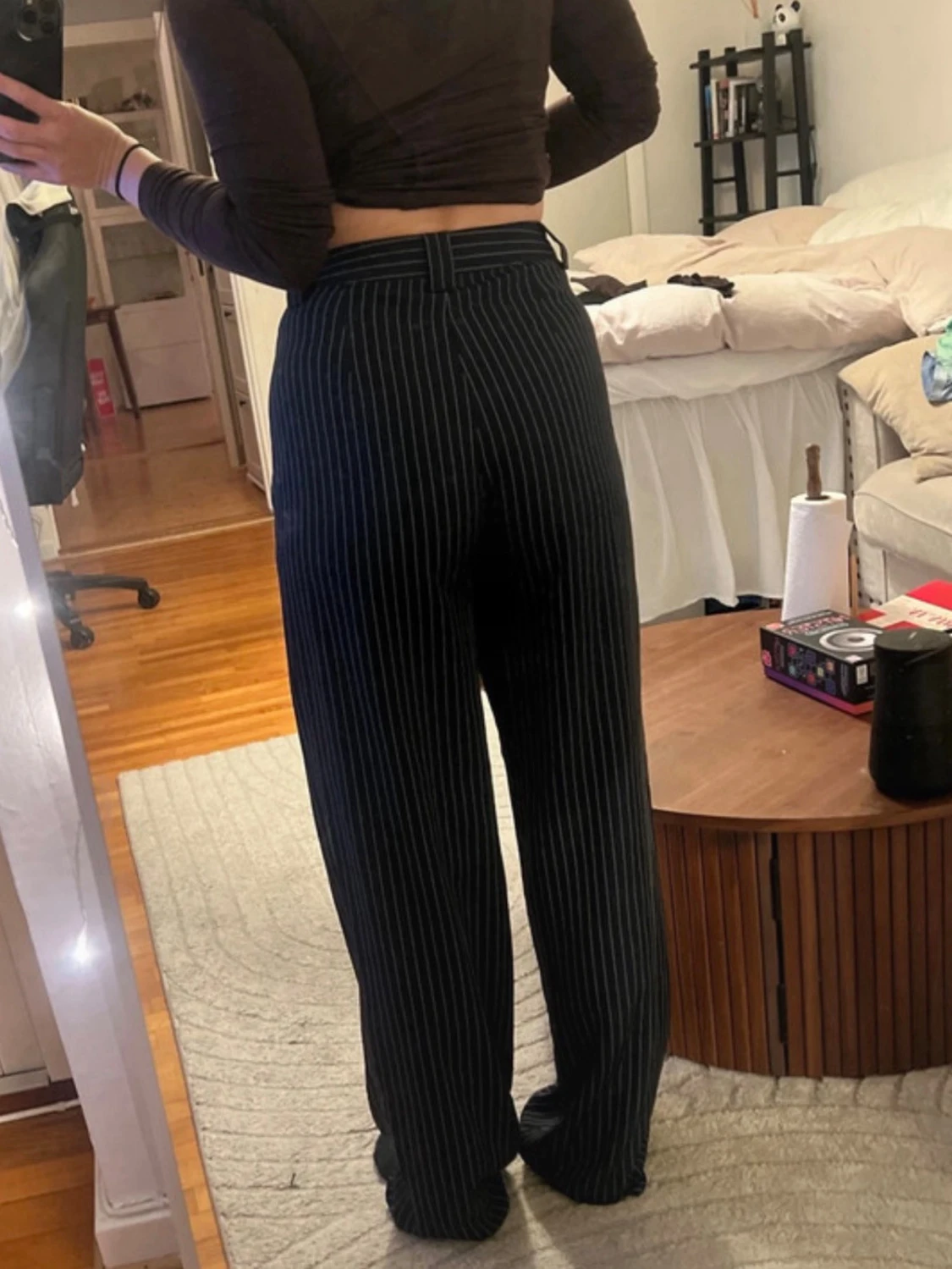 Mörkblå randiga kostymbyxor - 2