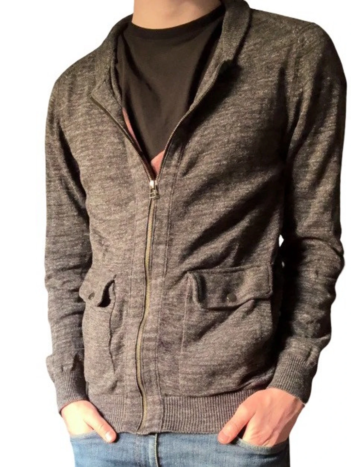 Mörkgrå ziptröja med fickor - 2