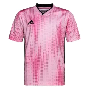 Rosa Adidas fotbollströja XS - Snygg rosa fotbollströja från Adidas i modellen Climalite. Tröjan har korta ärmar, svart Adidas-logga på bröstet och ett mönster i olika rosa nyanser. V-ringad krage med svarta och rosa detaljer. Tillverkad i lätt och ventilerande material, perfekt för sport. Har aldrig använt den
