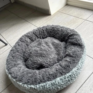 Hundsäng till liten hund  - Hundsäng till liten hund sparsamt använd, inte helt slät lite bucklig. Ca 45 cm. Tvättad i 30 grader 