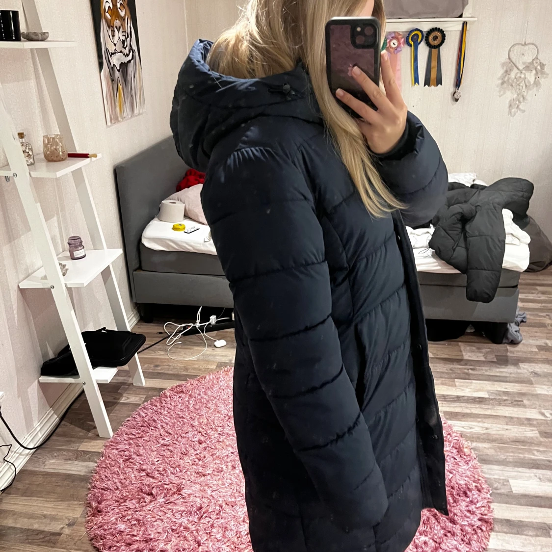 Mörkblå lång pufferjacka från 157 - 4