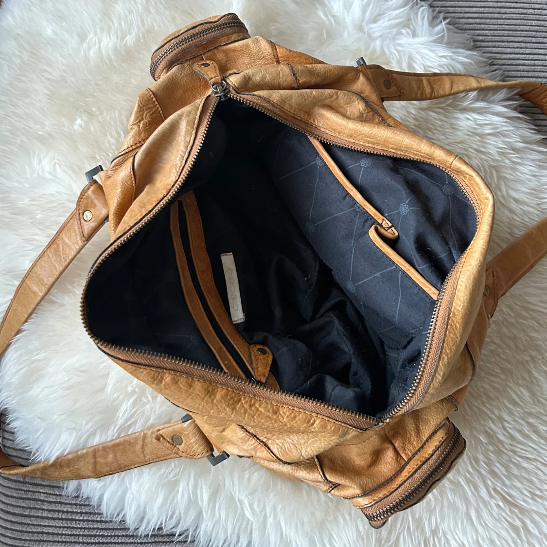 Handväska cognac äkta läder vintage y2k - 2