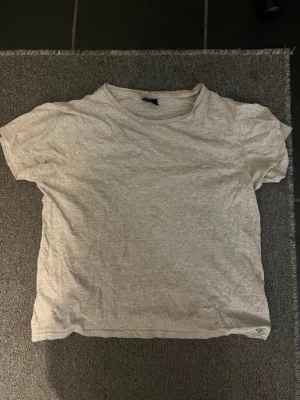 Ljusgrå basic t-shirt - En enkel ljusgrå t-shirt med rund hals och korta ärmar. Perfekt för dig som gillar en clean och avslappnad stil. Materialet känns mjukt och lätt, vilket gör den skön att bära hela dagen. Passformen är normal och t-shirten är helt utan mönster eller detaljer.