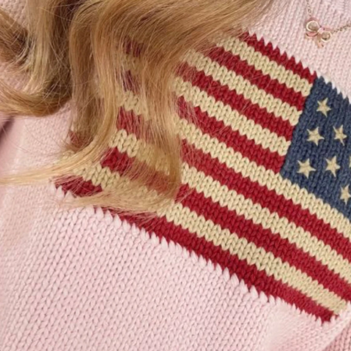 Rosa stickad tröja med USA-flagga - 1