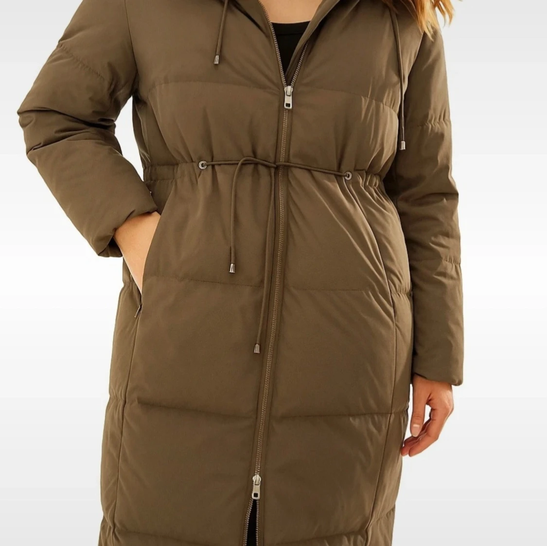 Olivgrön lång vinterkappa från Dazy - 1