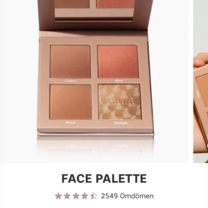 Caia Palette med bronzer, rouge & highlighter - Använd 4 gånger, Snygg face palette med fyra puder: en varm bronzer, en persikorosa rouge, en skimrande highlighter i guldton och en contour. Perfekt för att skapa glow och definiera ansiktet. Kommer i en stilren beige förpackning med spegel.