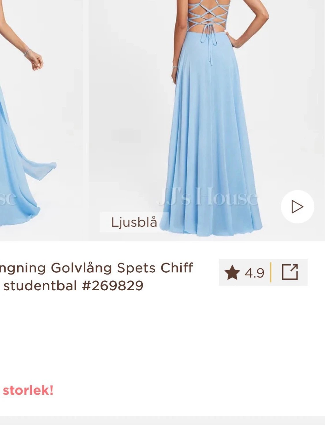 Ljusblå balklänning  med spets och slits  - 1