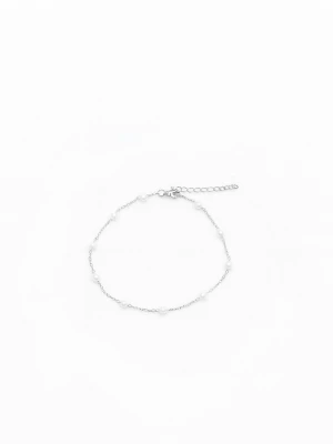 Silverfärgad armband med vaxade pärlor  - Justerbar 