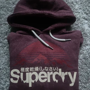 Superdry hoodie vinröd - En vinröd hoodie ifrån Superdry men ett väldigt unikt tryck. Väldigt bra skick inga skavanker eller något liknande. Den är storlek M och passar som en M