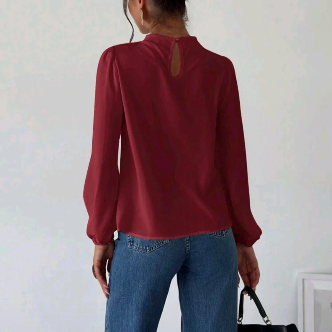 Vinröd blus med lång ärm burgendy  - 1