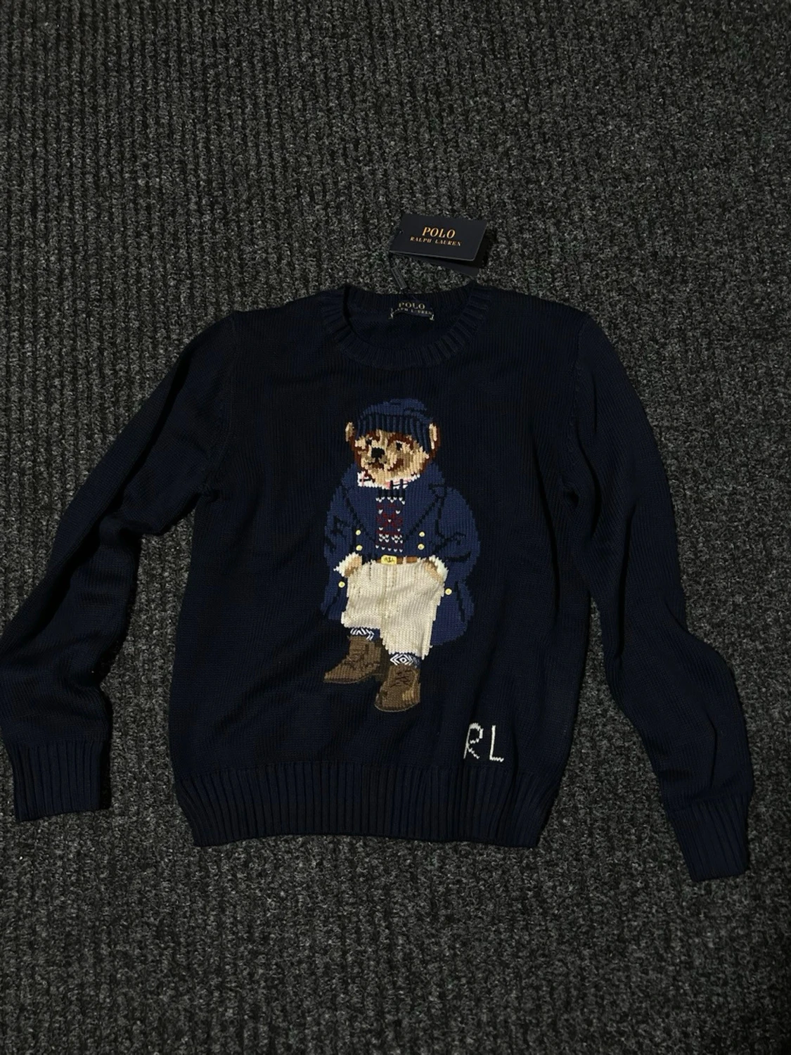Mörkblå stickad tröja Polo Bear RL