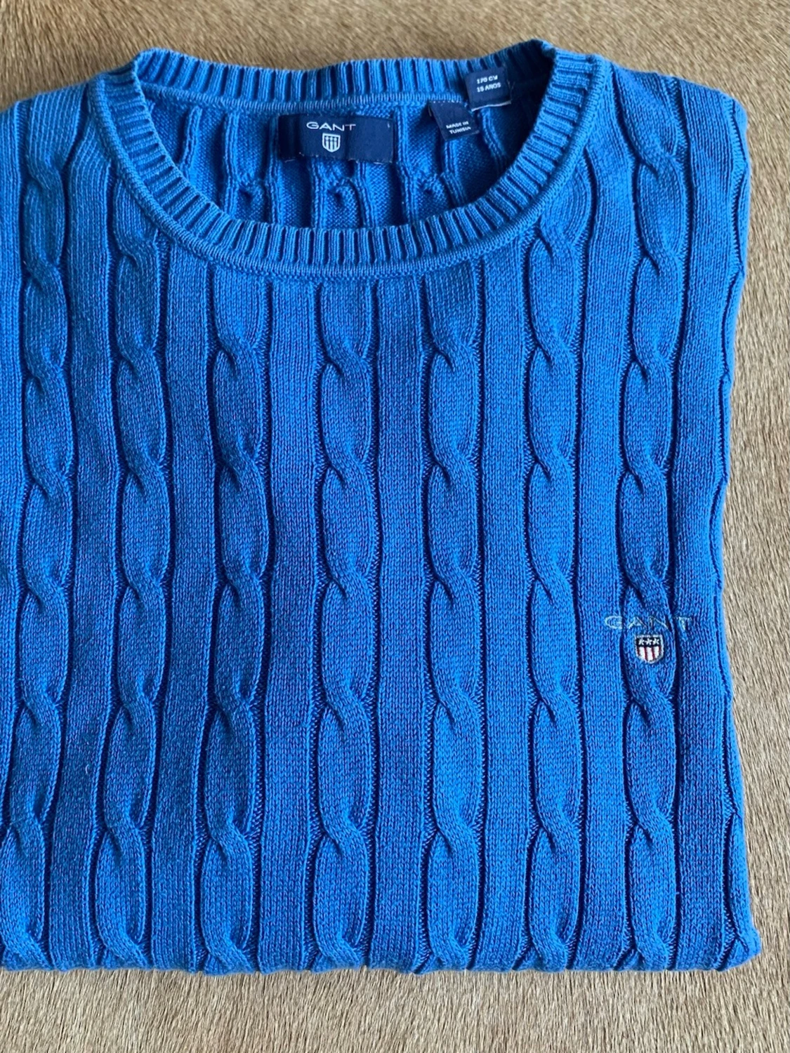Blå kabelstickad tröja från GANT