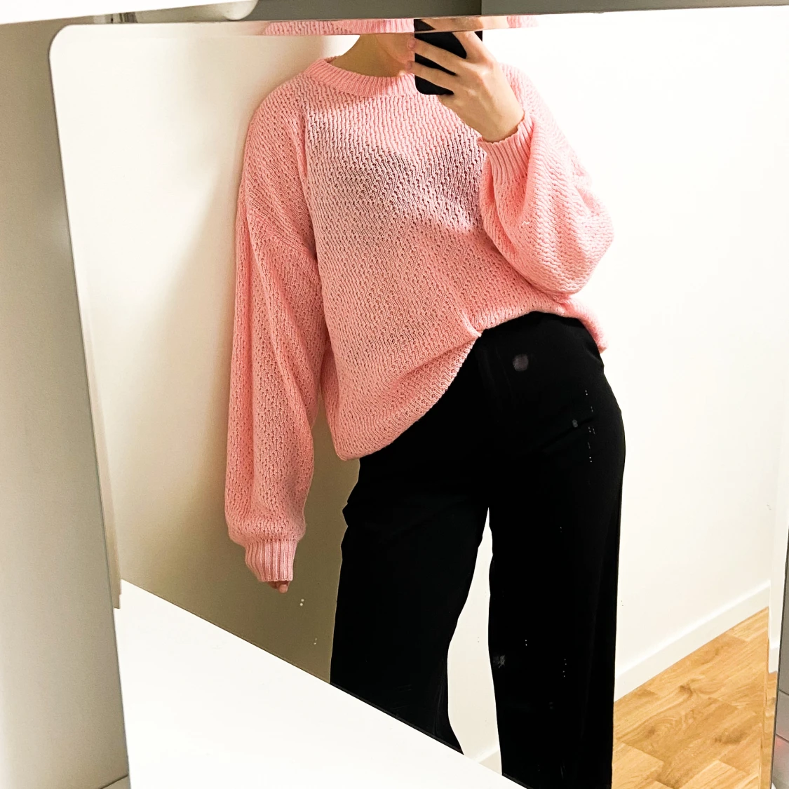 Oversized rosa stickad tröja