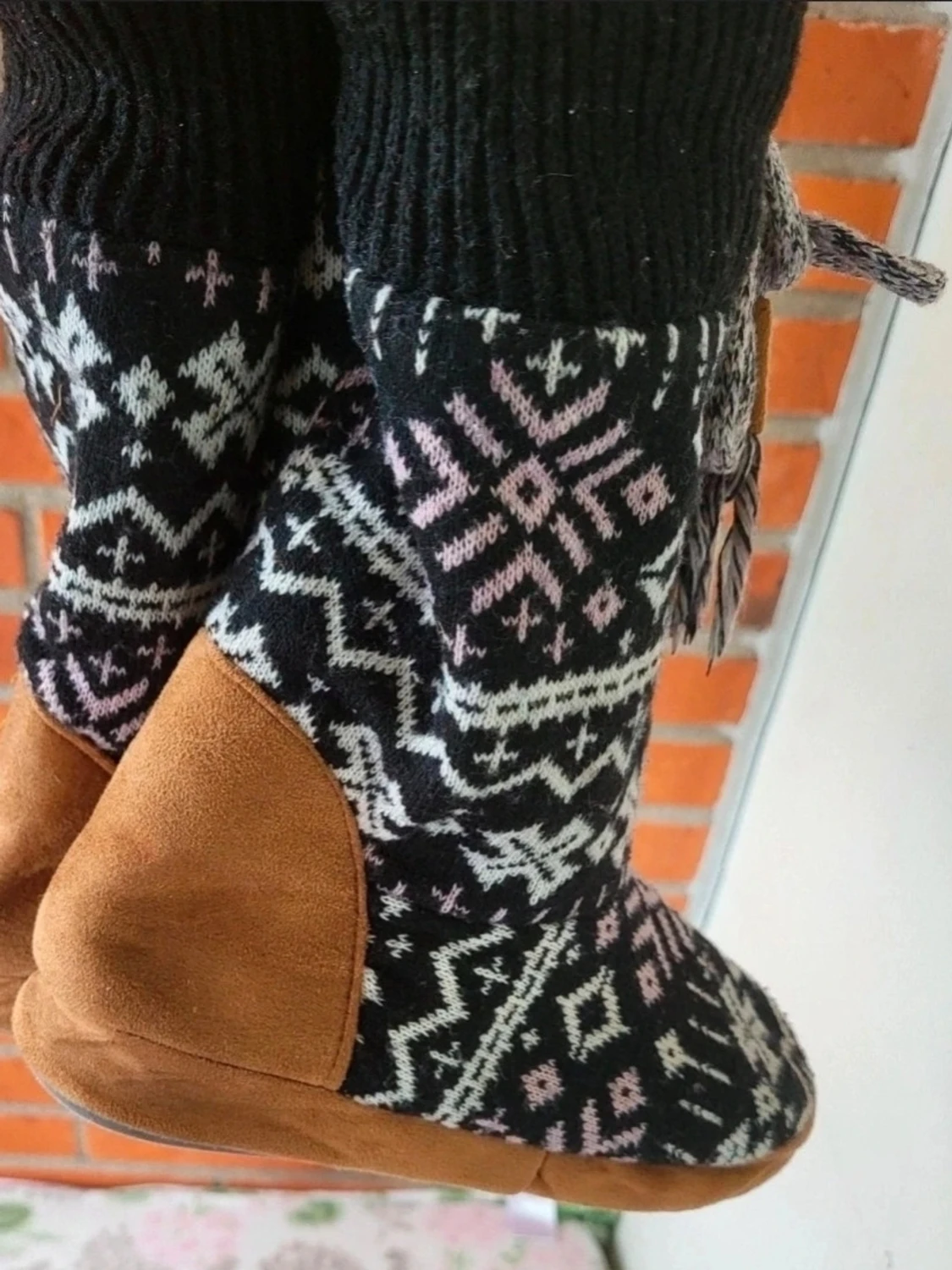 Stickade boots med mönster, strl 36