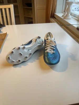 Detta är en fotbollssko av modellen Nike Tiempo Legend 10 Elite FG i en blå/grön iriserande färgvariant. - Ljusblåa fotbollskornfrån Nike, storleken är 39,5. Nytt pris: 2000kr. Mitt pris 1500kr.
